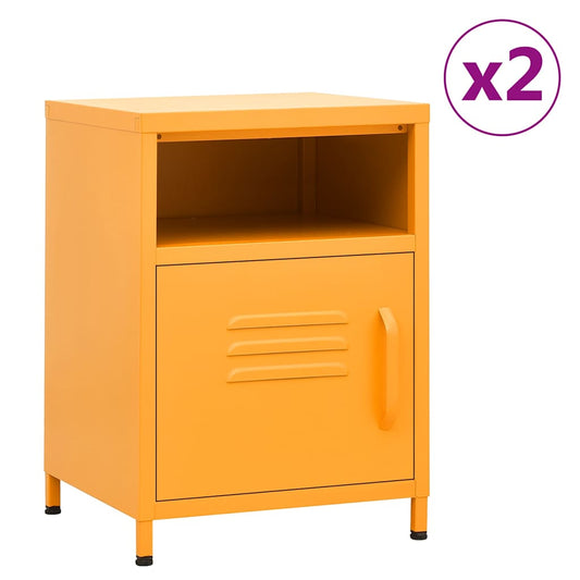 Nightstand | Set of 2 | Mustard Yellow | Steel | 35x35x51 cm | Levelers