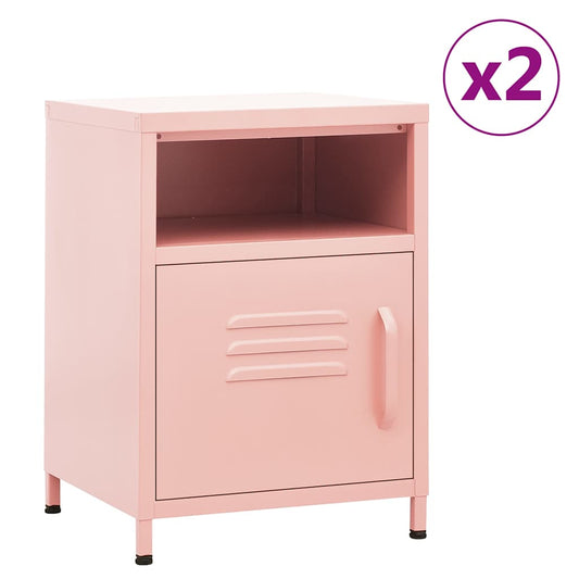Nightstand | Set of 2 | Pink | Steel | 35x35x51 cm | Levelers
