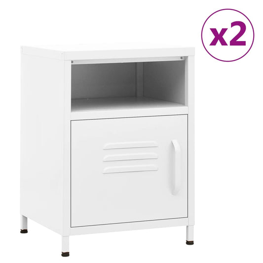 Nightstand | Set of 2 | White | Steel | Medium | Adjustable Feet