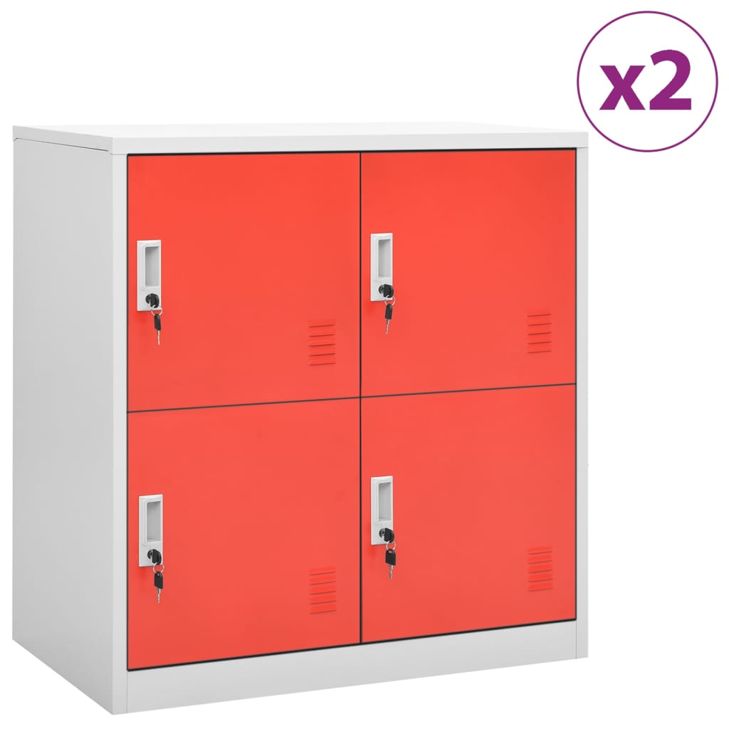 Locker Cabinet | Set of 2 | Light grey and red | Steel | Medium