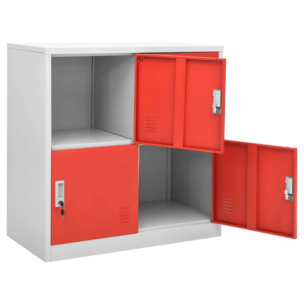 Locker Cabinet | Set of 5 | Light grey and red | Steel | Medium