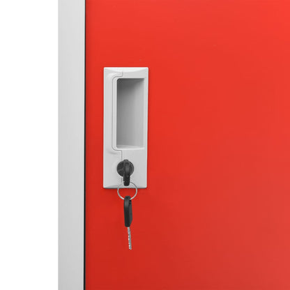 Locker Cabinet | Set of 5 | Light grey and red | Steel | Medium
