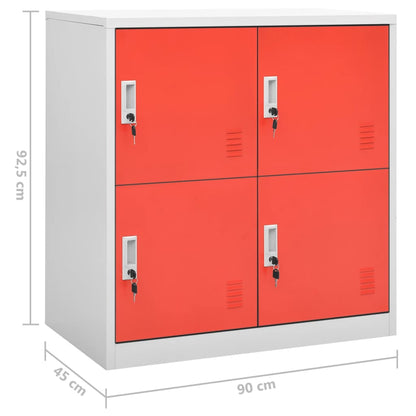 Locker Cabinet | Set of 5 | Light grey and red | Steel | Medium