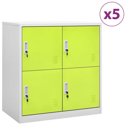 Locker Cabinet | Set of 5 | Light Grey and Green | Steel | Medium