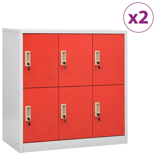 Locker Cabinet | Set of 2 | Light grey and red | Steel | Locker Cabinet