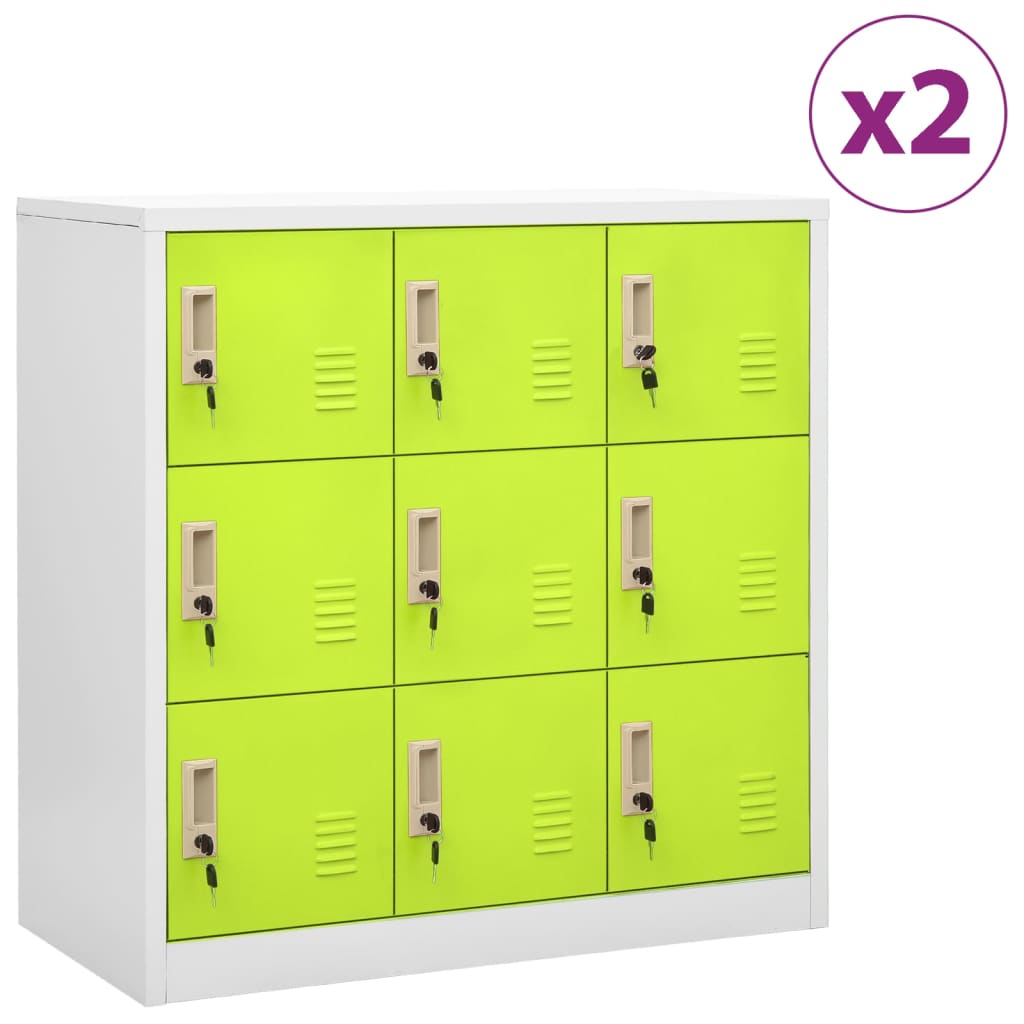 Locker Cabinet | Set of 2 | Light grey and green | Steel | Medium