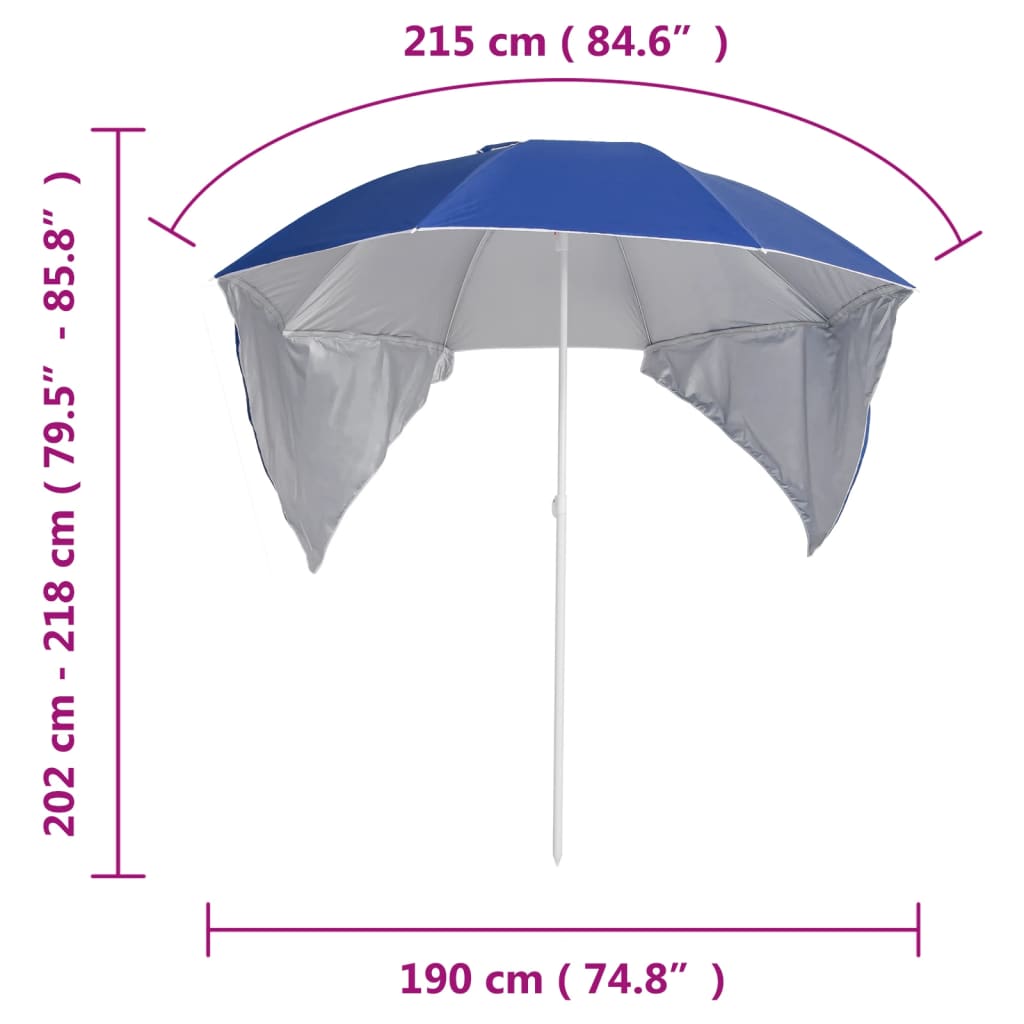 Beach Parasol with Side Walls Blue 215 cm