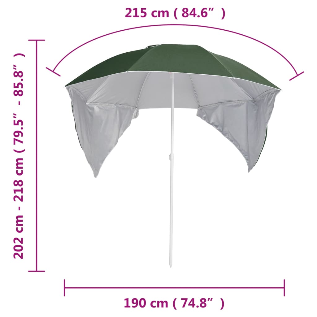 Beach Umbrella with Side Walls Green 215 cm