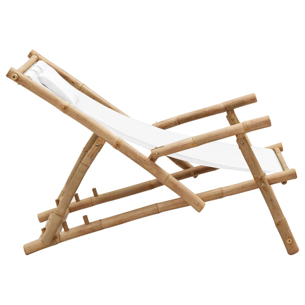 Deck Chair Bamboo and Canvas Cream White