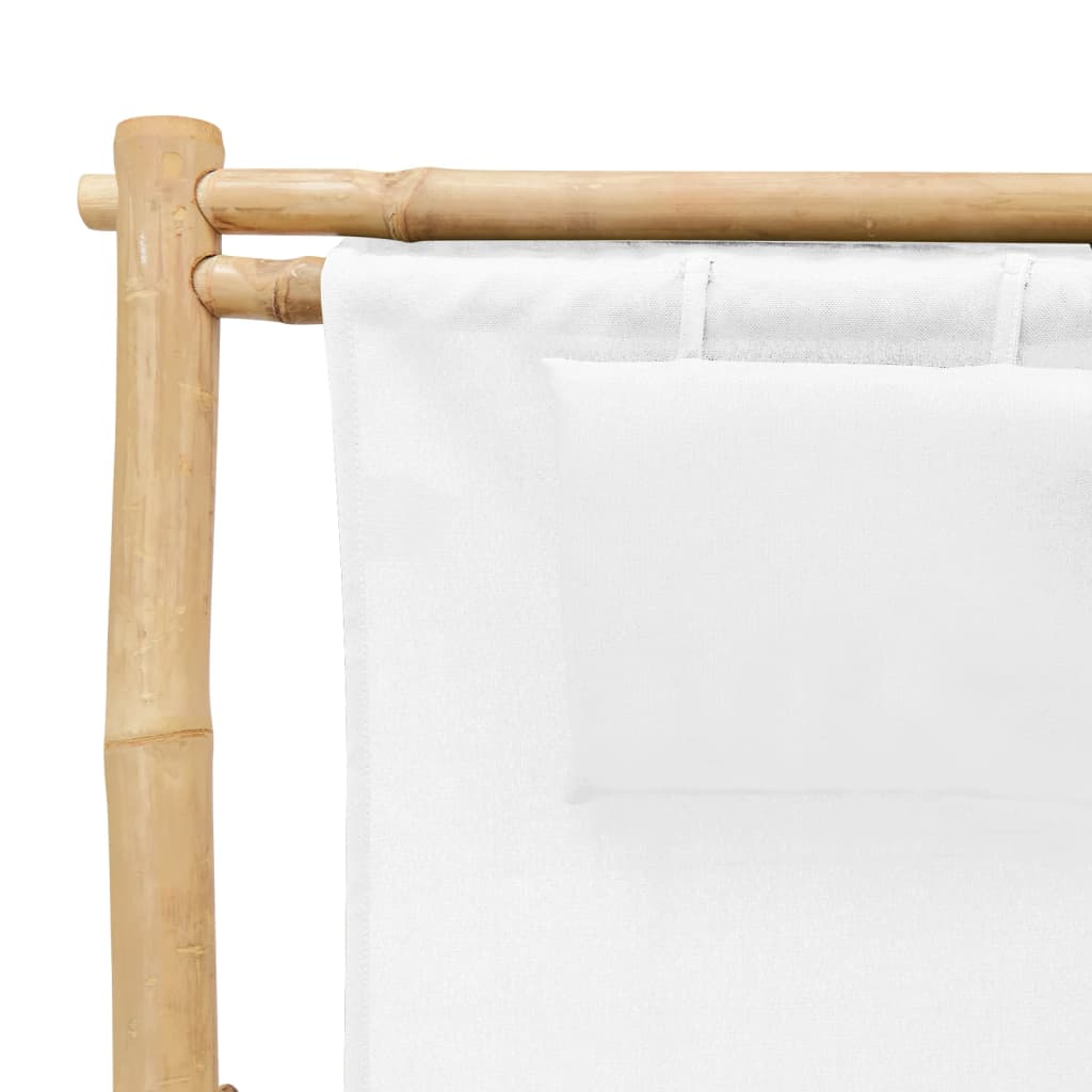 Deck Chair Bamboo and Canvas Cream White