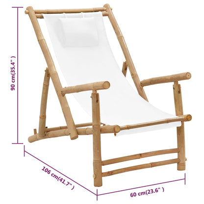 Deck Chair Bamboo and Canvas Cream White