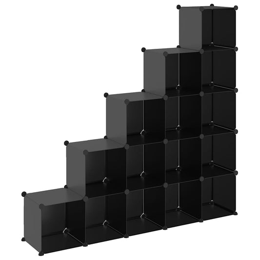 Storage Cube Organiser with 15 Cubes Black PP