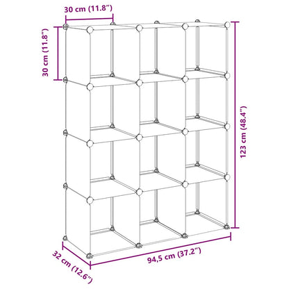 Storage Cube Organiser with 12 Cubes Black PP