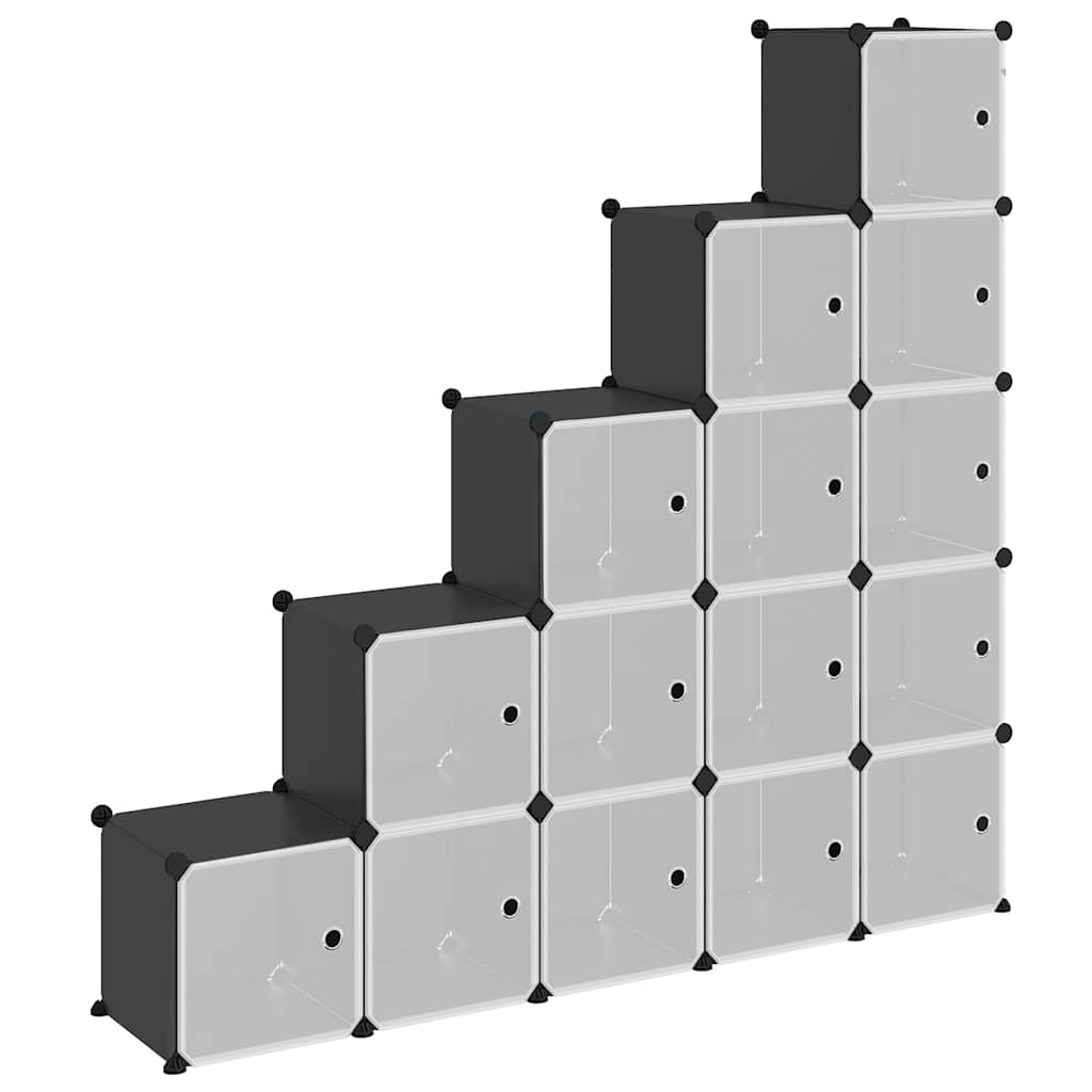 Storage Cube Organiser with 15 Cubes and Doors Black PP