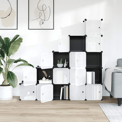 Storage Cube Organiser with 15 Cubes and Doors Black PP