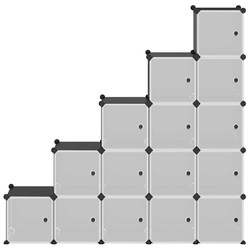 Storage Cube Organiser with 15 Cubes and Doors Black PP