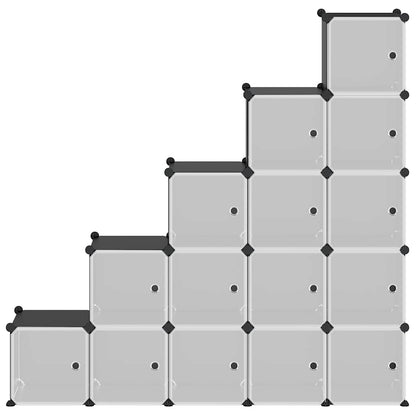 Storage Cube Organiser with 15 Cubes and Doors Black PP