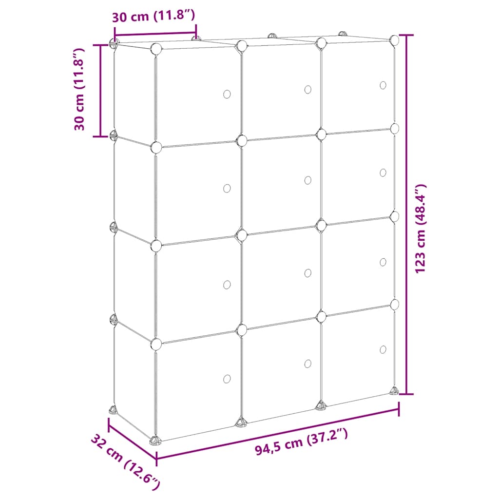 Storage Cube Organiser with 12 Cubes and Doors Transparent PP