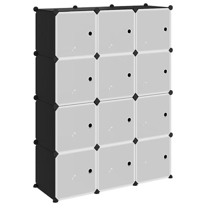 Storage Cube Organiser with 12 Cubes and Doors Black PP