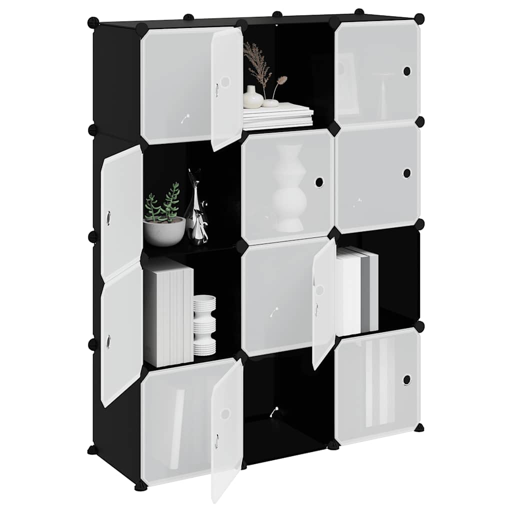 Storage Cube Organiser with 12 Cubes and Doors Black PP