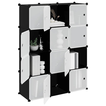 Storage Cube Organiser with 12 Cubes and Doors Black PP