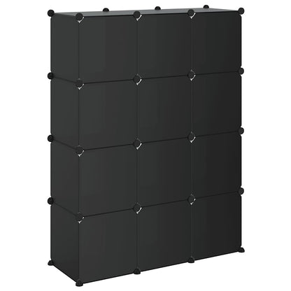 Storage Cube Organiser with 12 Cubes and Doors Black PP