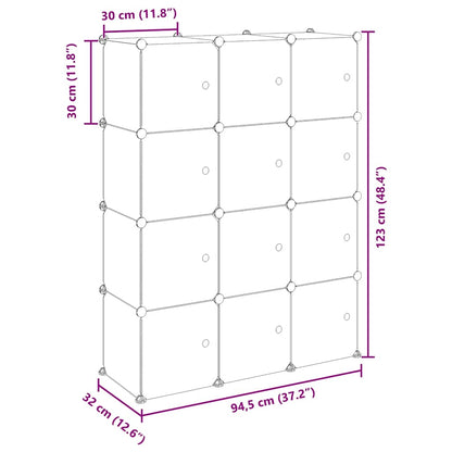 Storage Cube Organiser with 12 Cubes and Doors Black PP