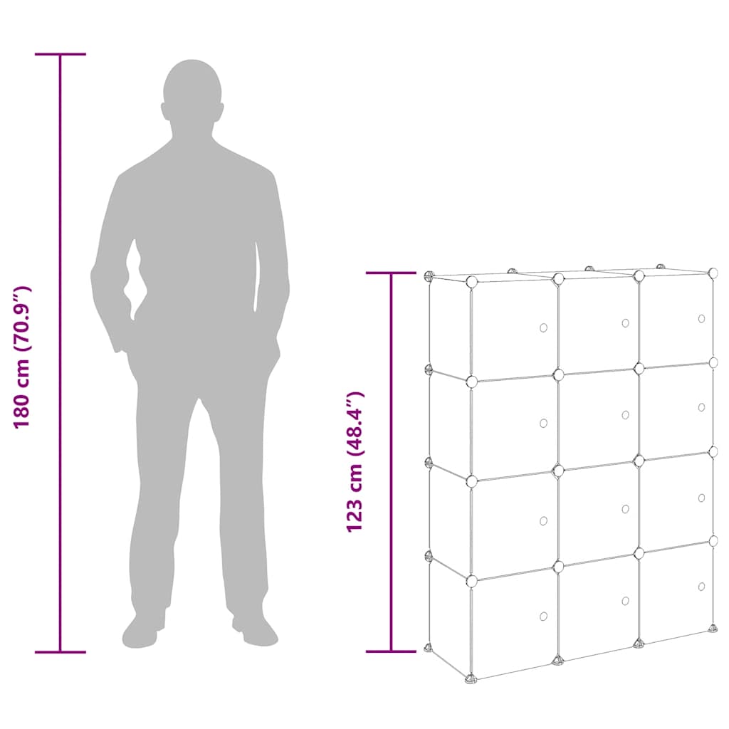 Storage Cube Organiser with 12 Cubes and Doors Black PP