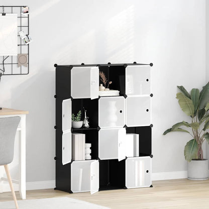 Storage Cube Organiser with 12 Cubes and Doors Black PP