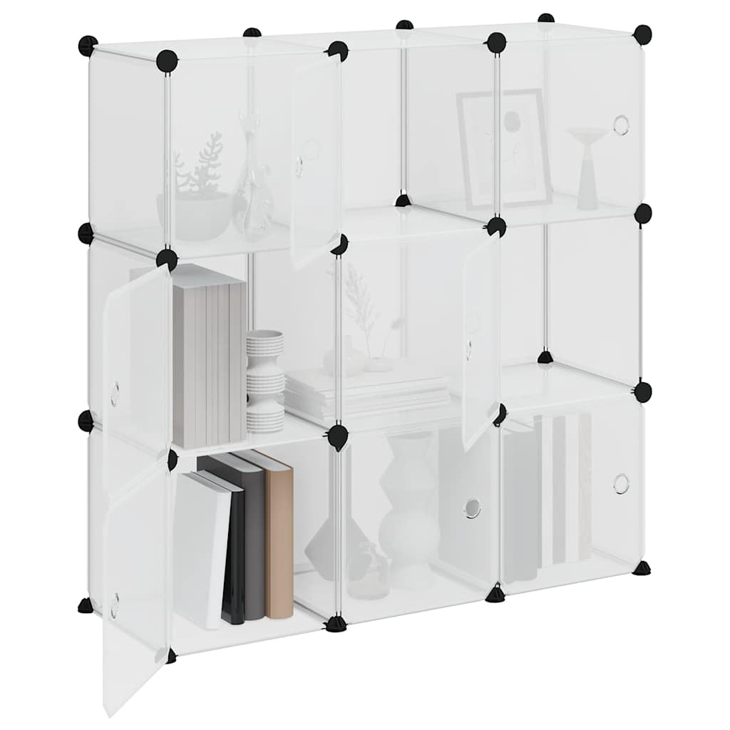 Storage Cube Organiser with 9 Cubes and Doors Transparent PP