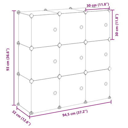 Storage Cube Organiser with 9 Cubes and Doors Transparent PP