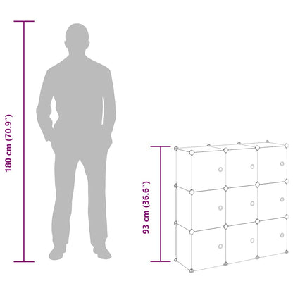 Storage Cube Organiser with 9 Cubes and Doors Transparent PP
