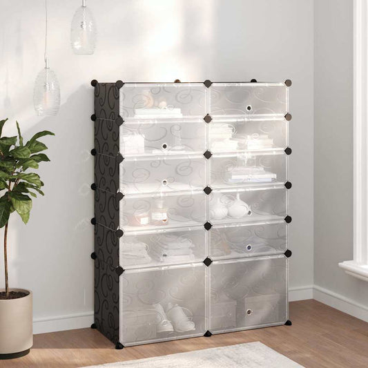 Shoe Rack | Black | PP (Polypropylene), Steel | 94 x 37 x 125 cm