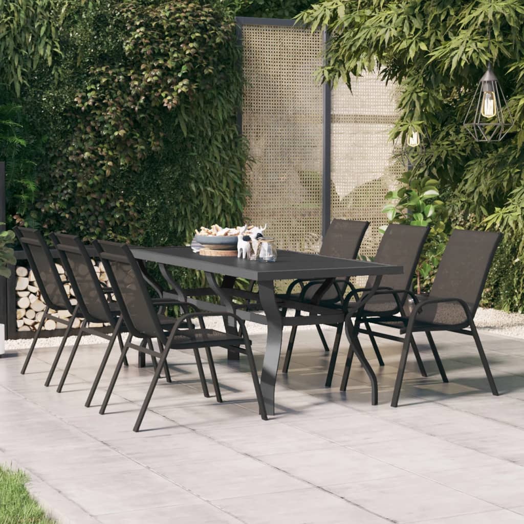 Garden Table Grey and Black 180x80x70 cm Steel and Glass
