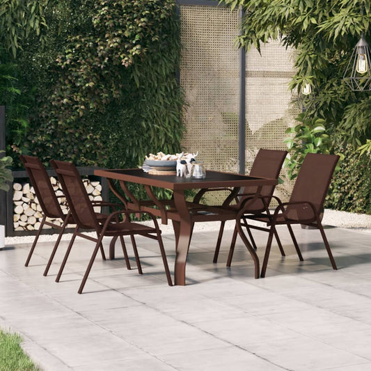 Garden Table | Brown and Black | Powder-coated steel, tempered glass