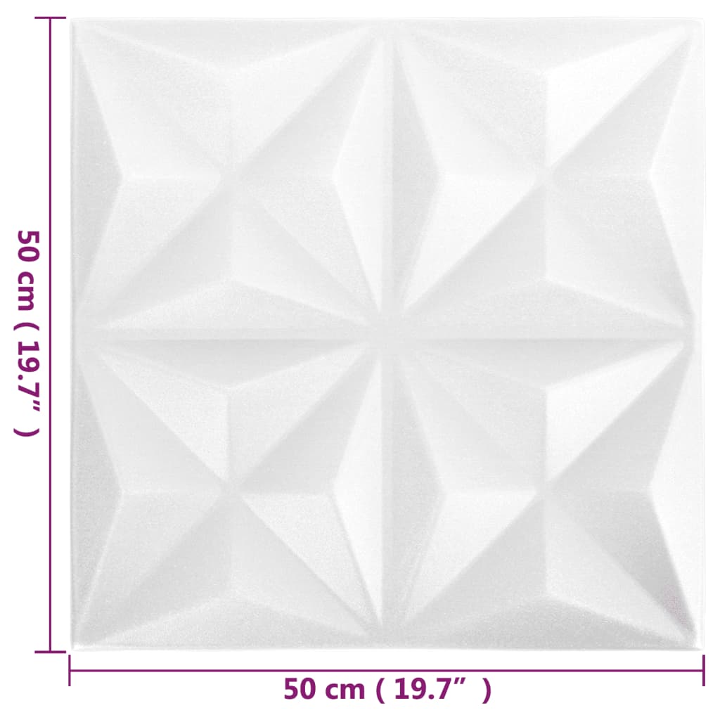 3D Wall Panels 12 pcs 50x50 cm Origami White 3 m²