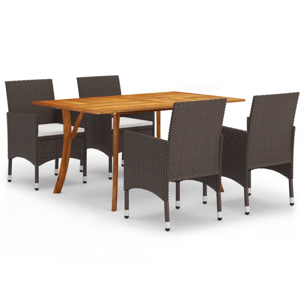 5 Piece Garden Dining Set with Cushions Poly Rattan Brown