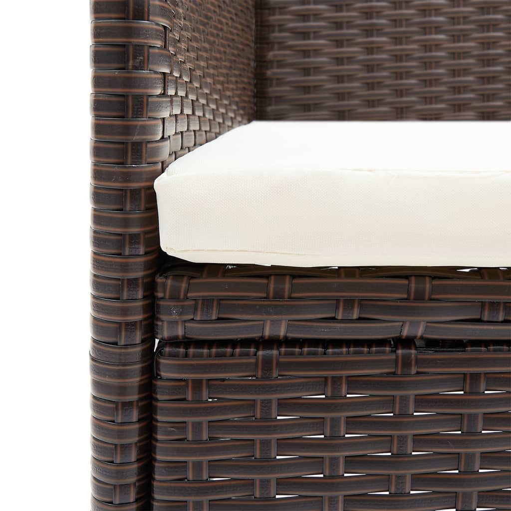 5 Piece Garden Dining Set with Cushions Poly Rattan Brown