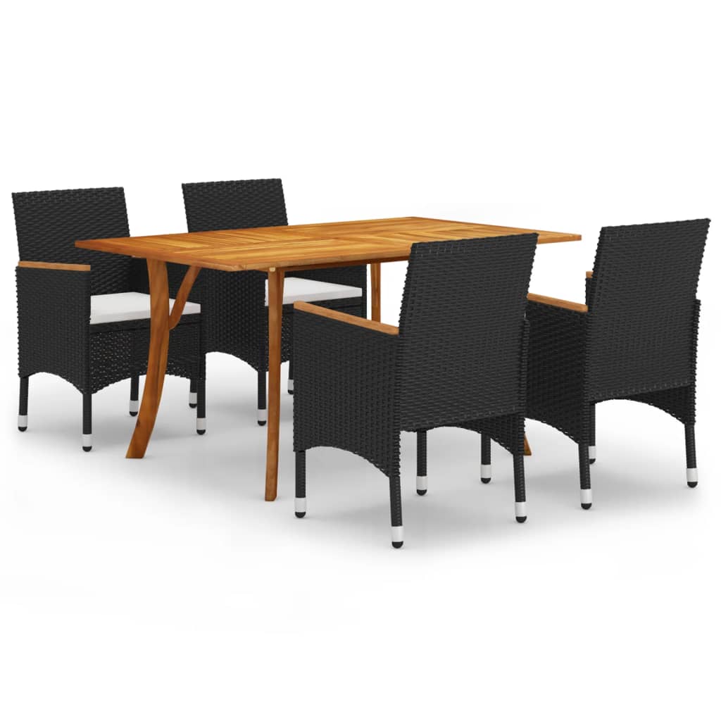 5 Piece Garden Dining Set with Cushions Poly Rattan Black