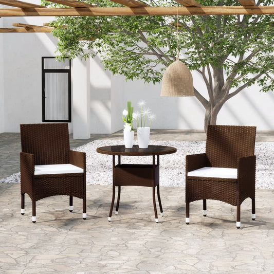 3 Piece Garden Bistro Set Poly Rattan and Tempered Glass Brown
