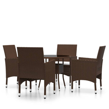 5 Piece Garden Bistro Set Poly Rattan and Tempered Glass Brown