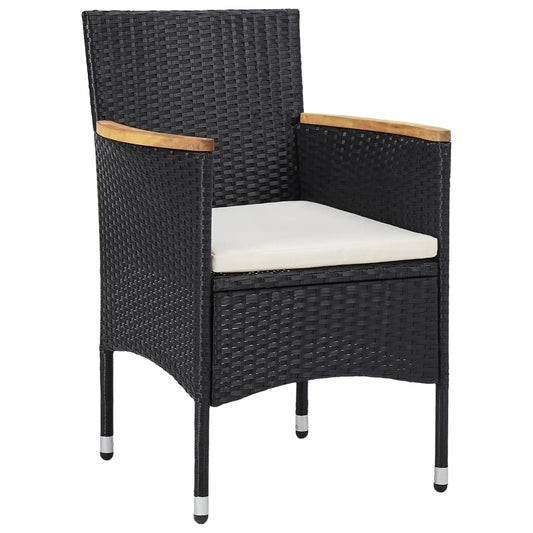 5 Piece Garden Dining Set Poly Rattan and Solid Wood Black