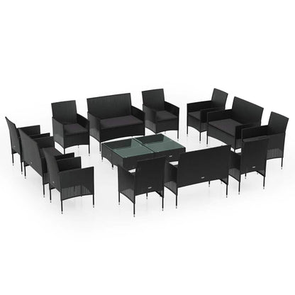 16 Piece Patio Lounge Set with Cushions Poly Rattan Black