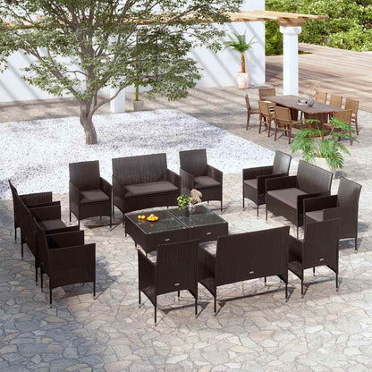 16 Piece Patio Lounge Set with Cushions Poly Rattan Black