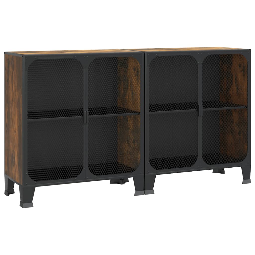 Storage Cabinets 2 pcs Rustic Brown 28.3"x14.2"x32.3" Metal and MDF