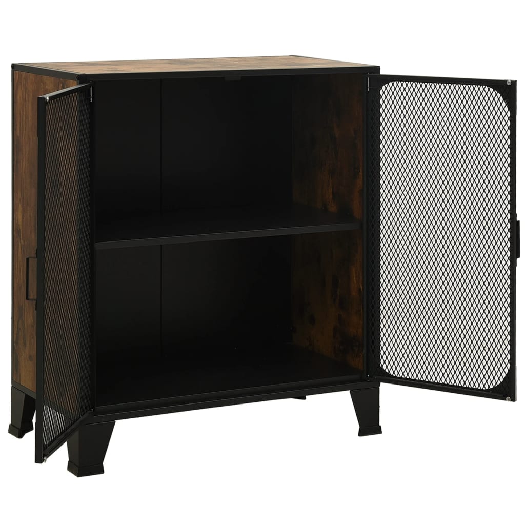 Storage Cabinets 2 pcs Rustic Brown 28.3"x14.2"x32.3" Metal and MDF