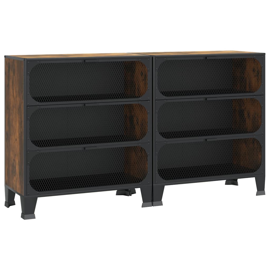 Storage Cabinets 2 pcs Rustic Brown 28.3"x14.2"x32.3" Metal and MDF
