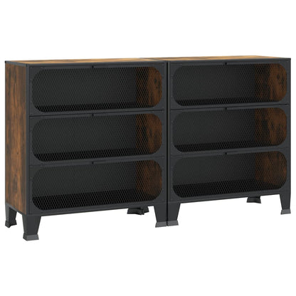 Storage Cabinets 2 pcs Rustic Brown 28.3"x14.2"x32.3" Metal and MDF
