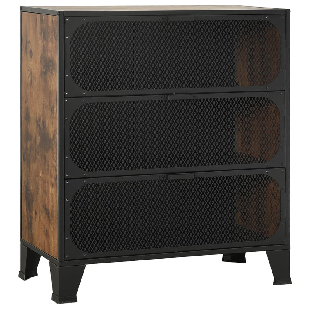 Storage Cabinets 2 pcs Rustic Brown 28.3"x14.2"x32.3" Metal and MDF