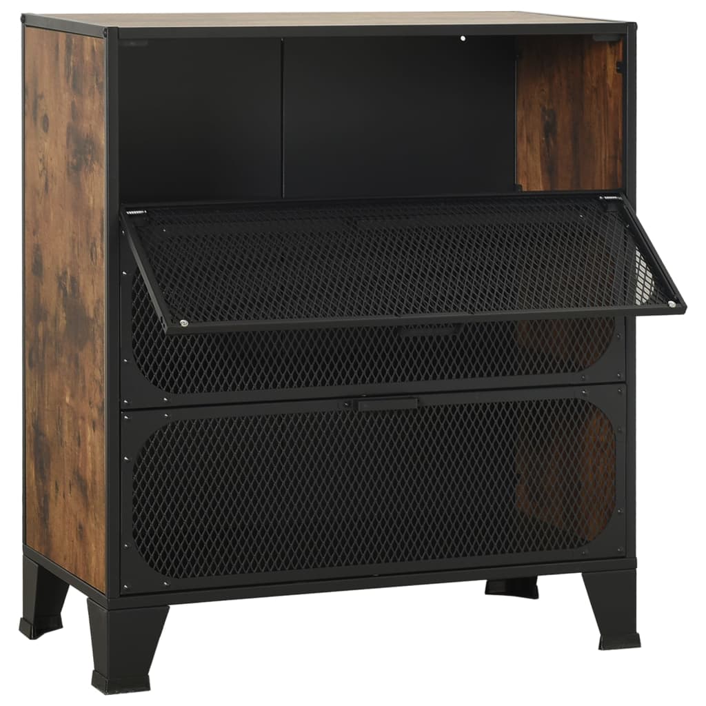 Storage Cabinets 2 pcs Rustic Brown 28.3"x14.2"x32.3" Metal and MDF